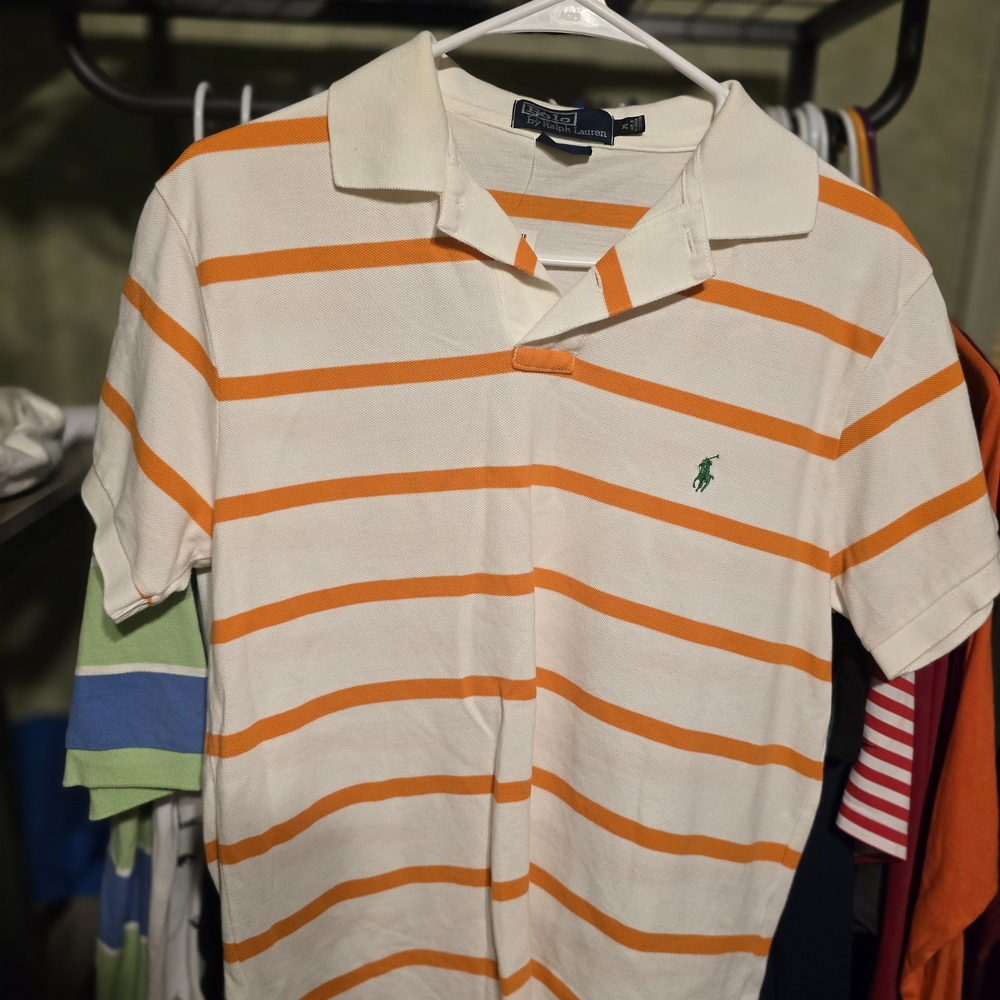 Ralph Lauren White and Orange Striped Polo